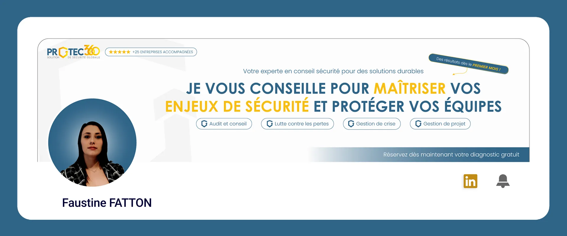 Bannière Linkedin de Faustine Fatton, Conseillère en sécurité