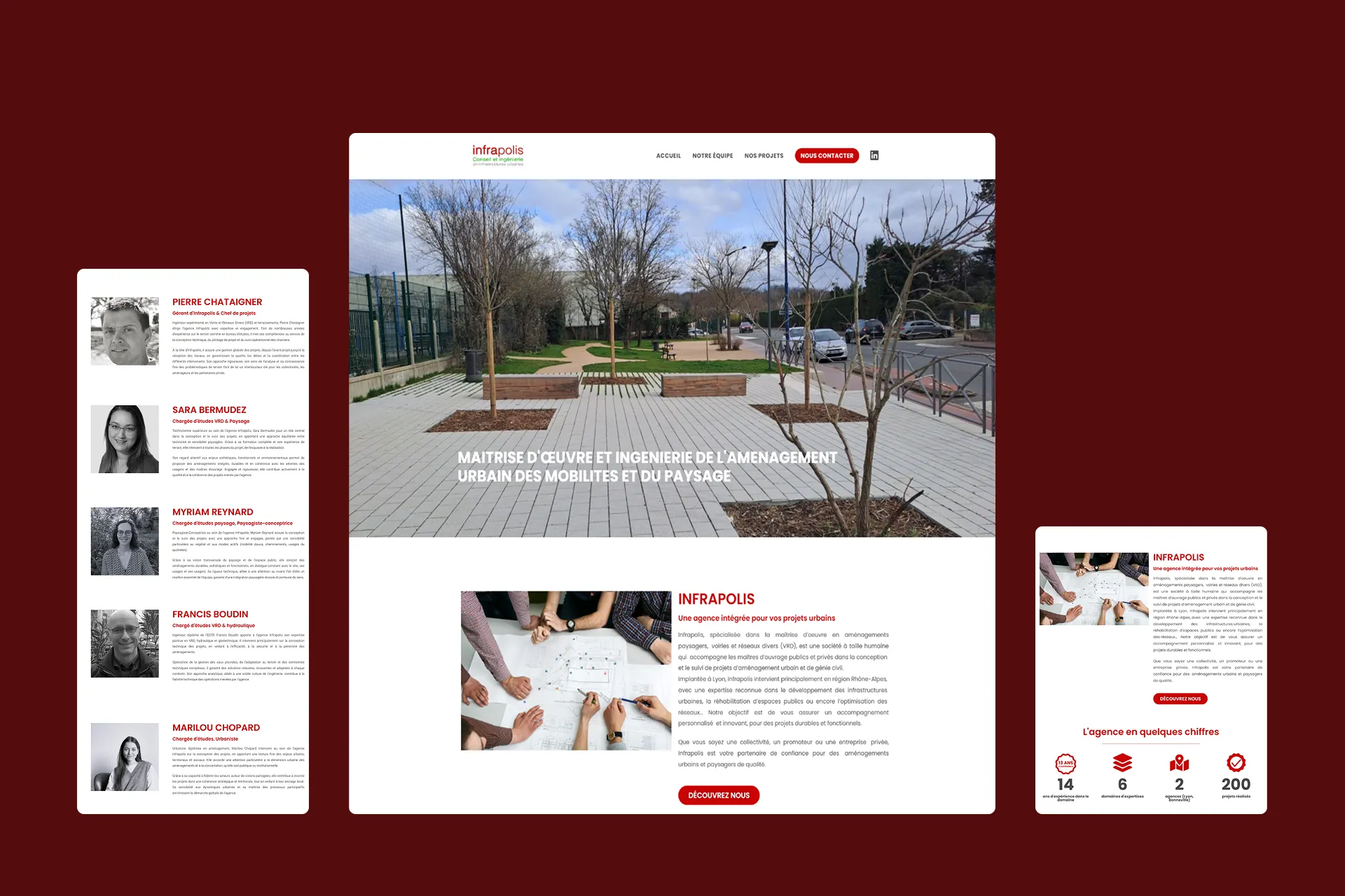 Page d'accueil du site Intrapolis présentant l'équipe et les services de maîtrise d'œuvre urbaine.