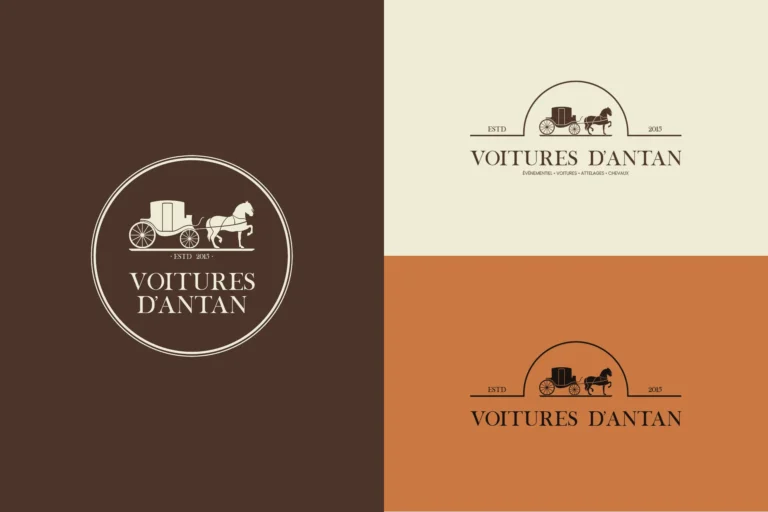 Logo 'Voitures d'Antan' avec une diligence tirée par un cheval. 2015.