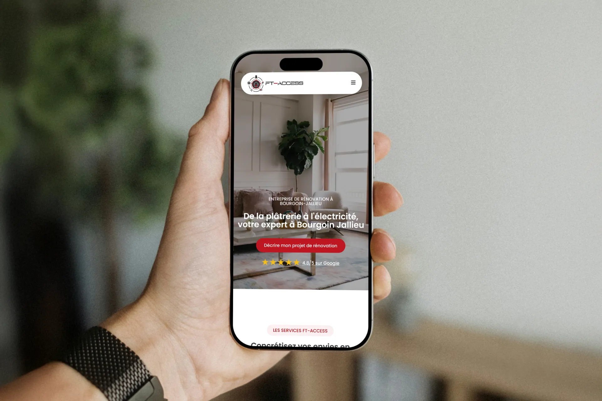 Page d'accueil du site FT-ACCESS, entreprise de rénovation à Bourgoin Jallieu, avec logo et services