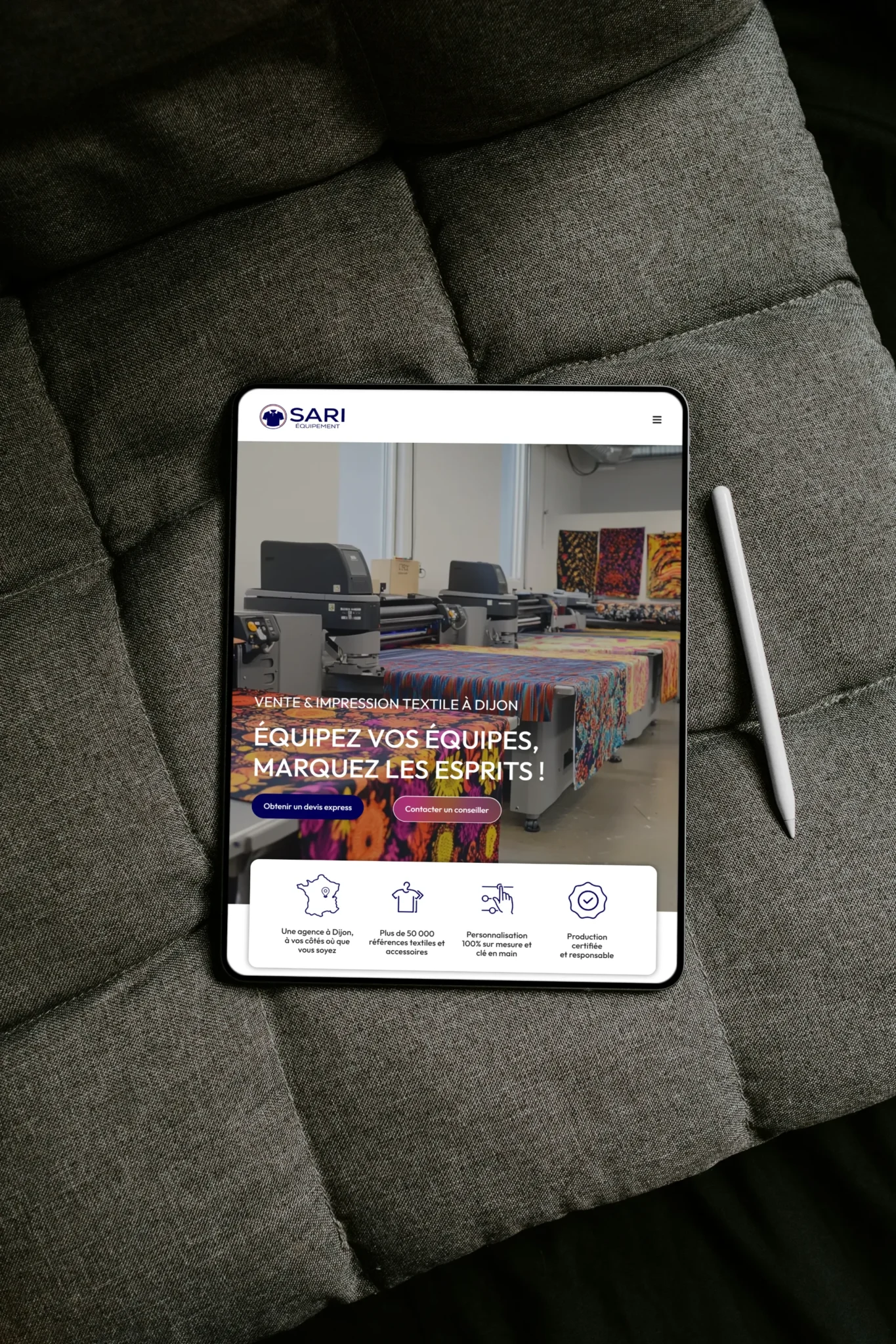 Site internet de SARI Equipement responsive sous format tablette