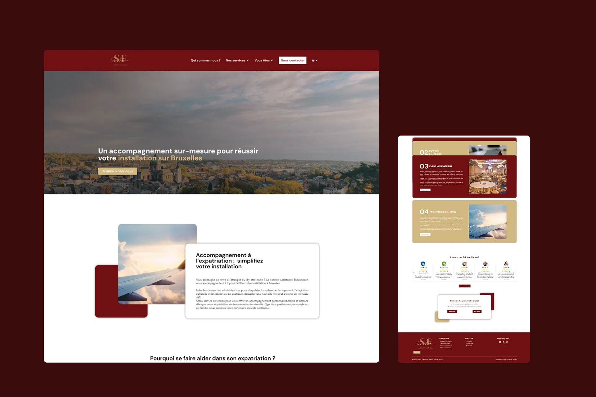 Page d'accueil d'un site web présentant un accompagnement sur mesure pour réussir son installation à Bruxelles.